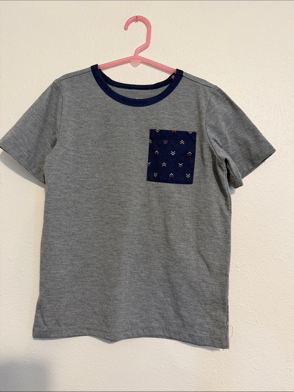 Boys' Gray Short Sleeve Tee with Navy Accent Pocket